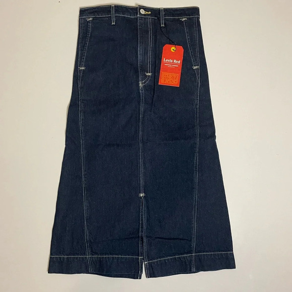 LEVI'S RED WOMEN'S LOW-RISE TWISTED SLIM BLUE DENIM SKIRT SIZE MEDIUM - Picture 5 of 16